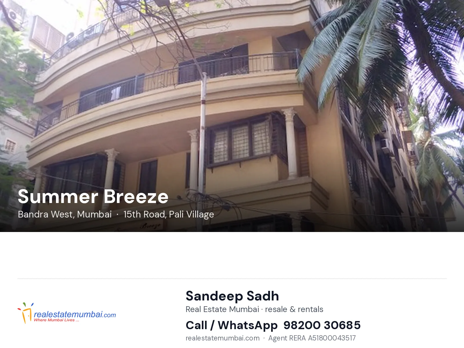 Summer Breeze, Bandra West, Mumbai — flats | Real Estate Mumbai, Sandeep Sadh 98200 30685