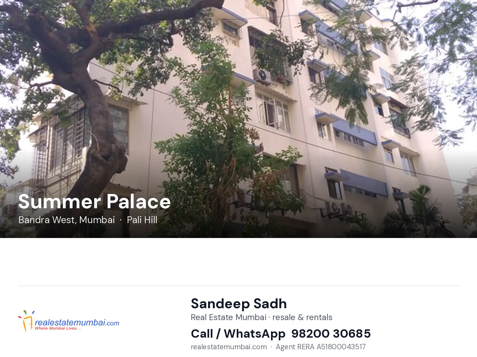 Summer Palace, Bandra West, Mumbai — flats | Real Estate Mumbai, Sandeep Sadh 98200 30685