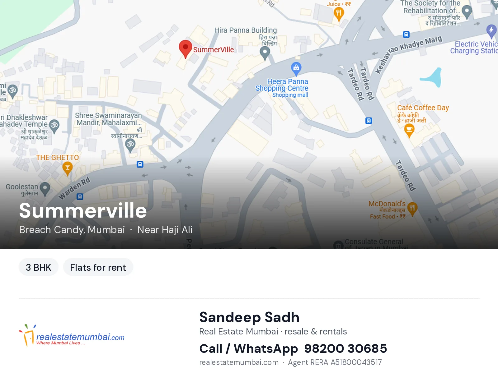 Summerville, Breach Candy, Mumbai — 3 BHK flats for rent | Real Estate Mumbai, Sandeep Sadh 98200 30685