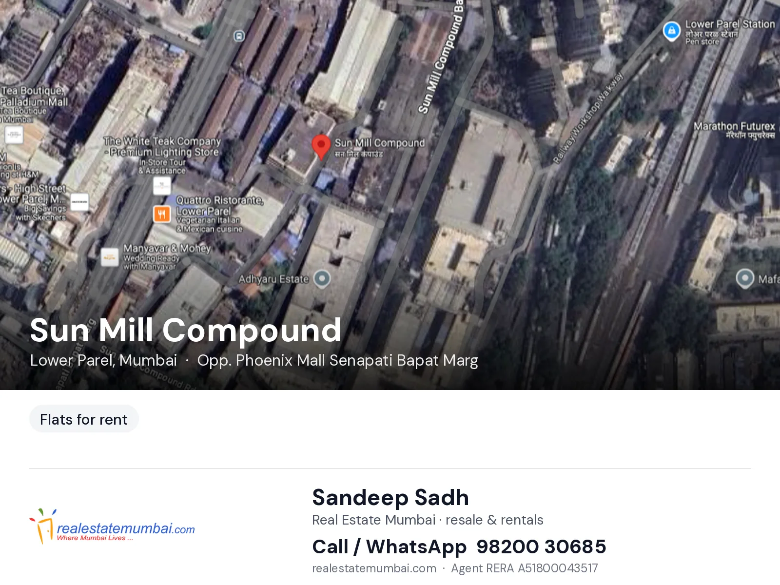Sun Mill Compound, Lower Parel, Mumbai — flats for rent | Real Estate Mumbai, Sandeep Sadh 98200 30685