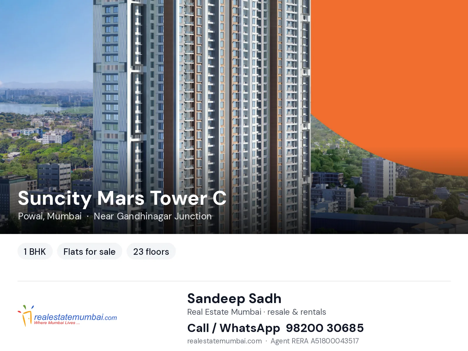 Suncity Mars Tower C, Powai, Mumbai — 1 BHK flats for sale | Real Estate Mumbai, Sandeep Sadh 98200 30685