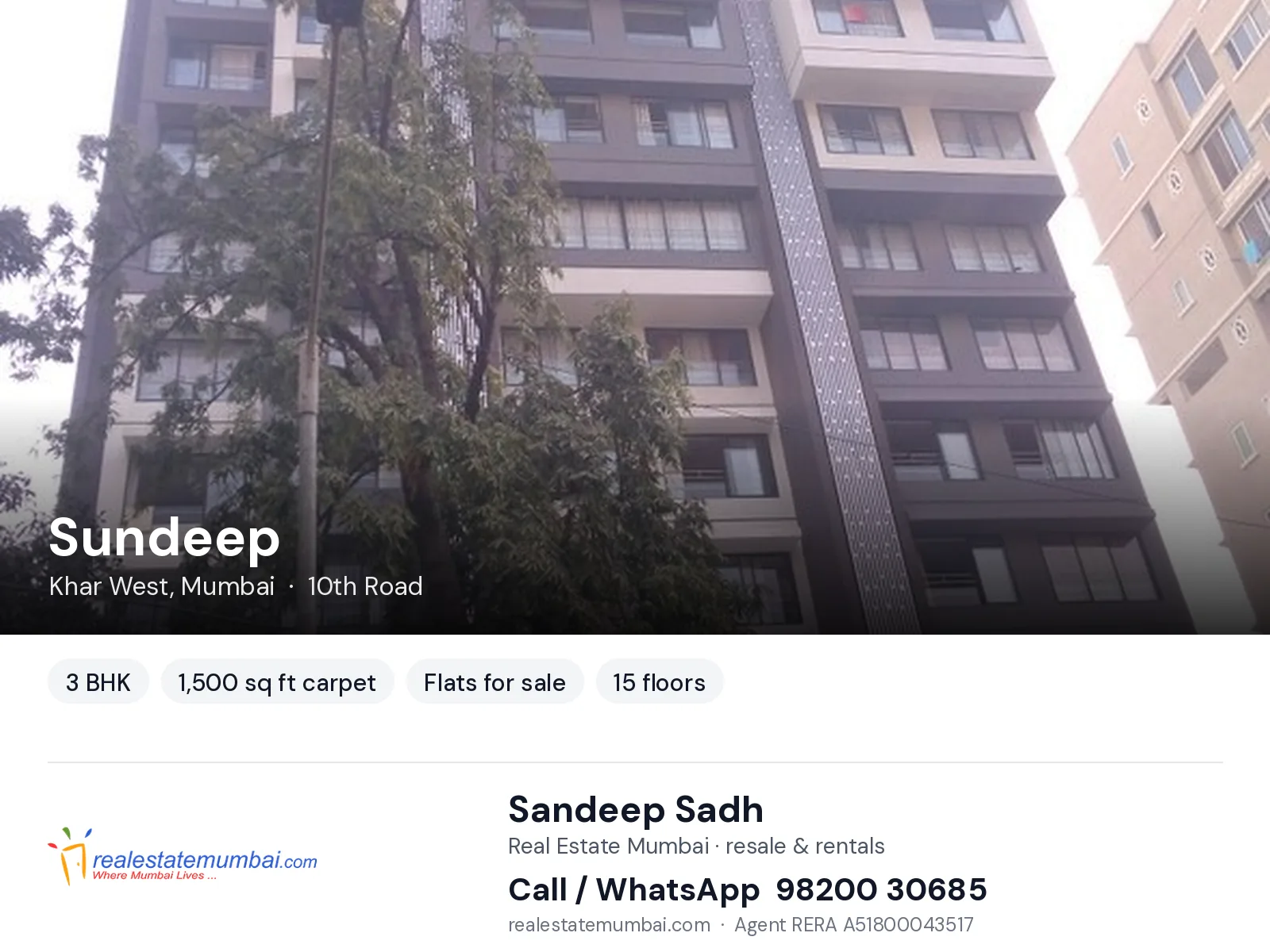 Sundeep, Khar West, Mumbai — 3 BHK flats for sale | Real Estate Mumbai, Sandeep Sadh 98200 30685