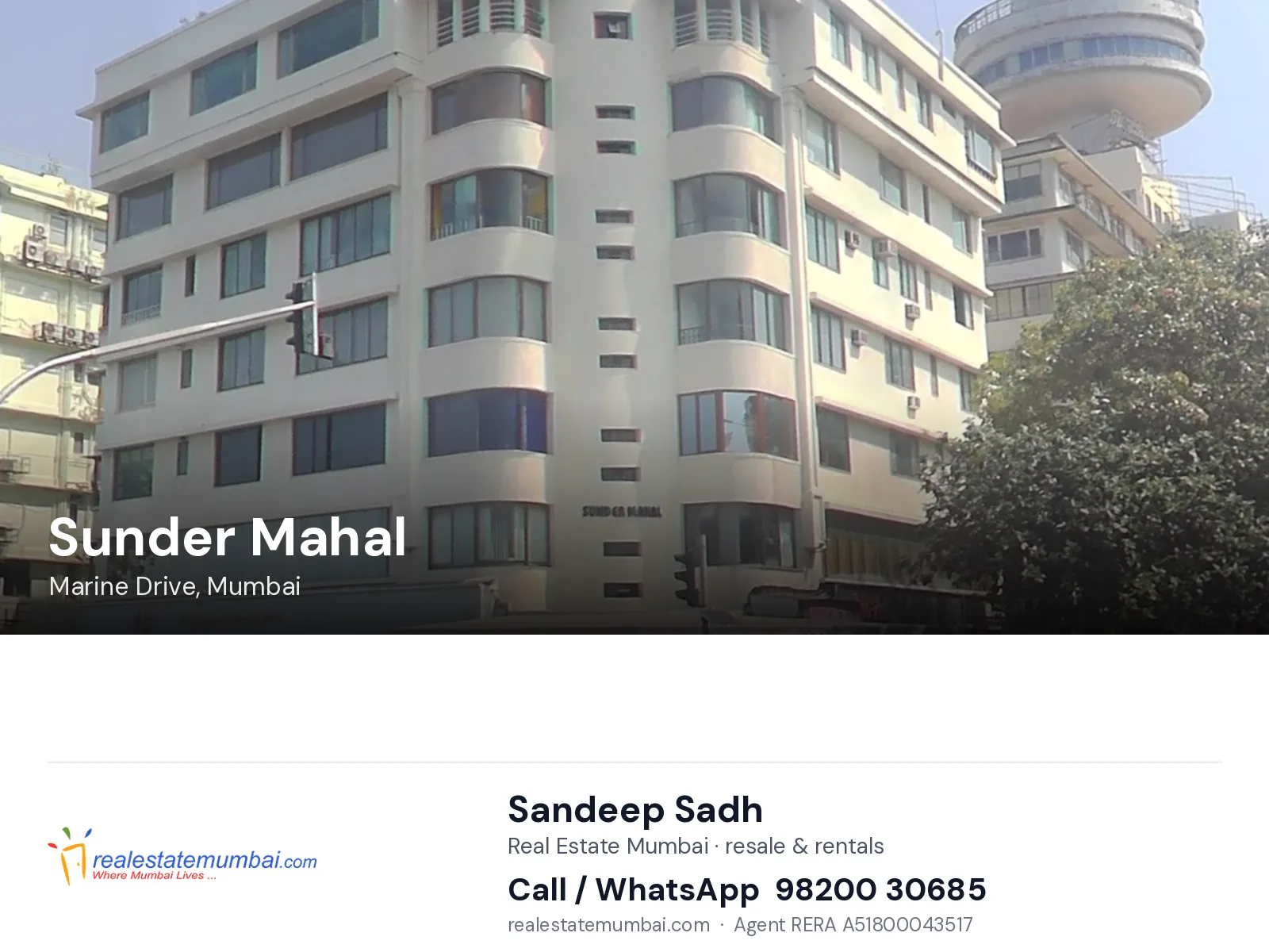 Sunder Mahal, Marine Drive, Mumbai — flats | Real Estate Mumbai, Sandeep Sadh 98200 30685