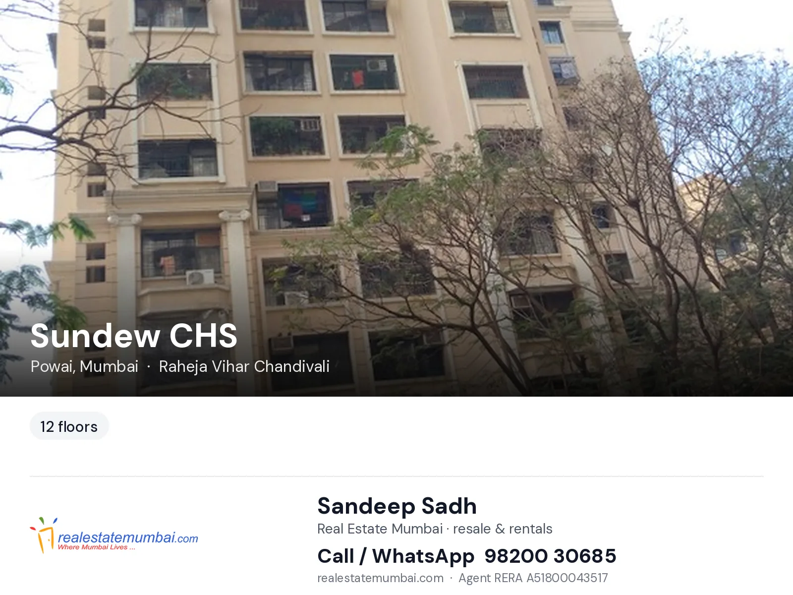 Sundew CHS, Powai, Mumbai — flats | Real Estate Mumbai, Sandeep Sadh 98200 30685