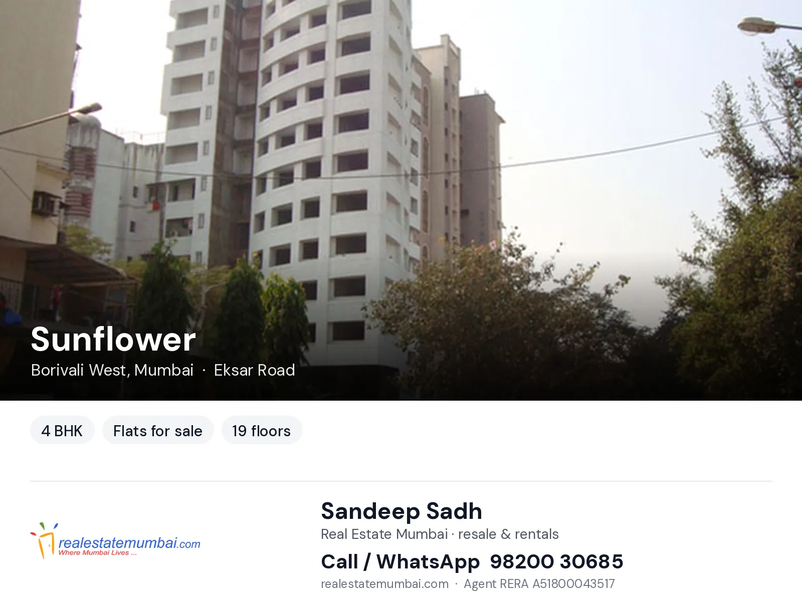 Sunflower, Borivali West, Mumbai — 4 BHK flats for sale | Real Estate Mumbai, Sandeep Sadh 98200 30685