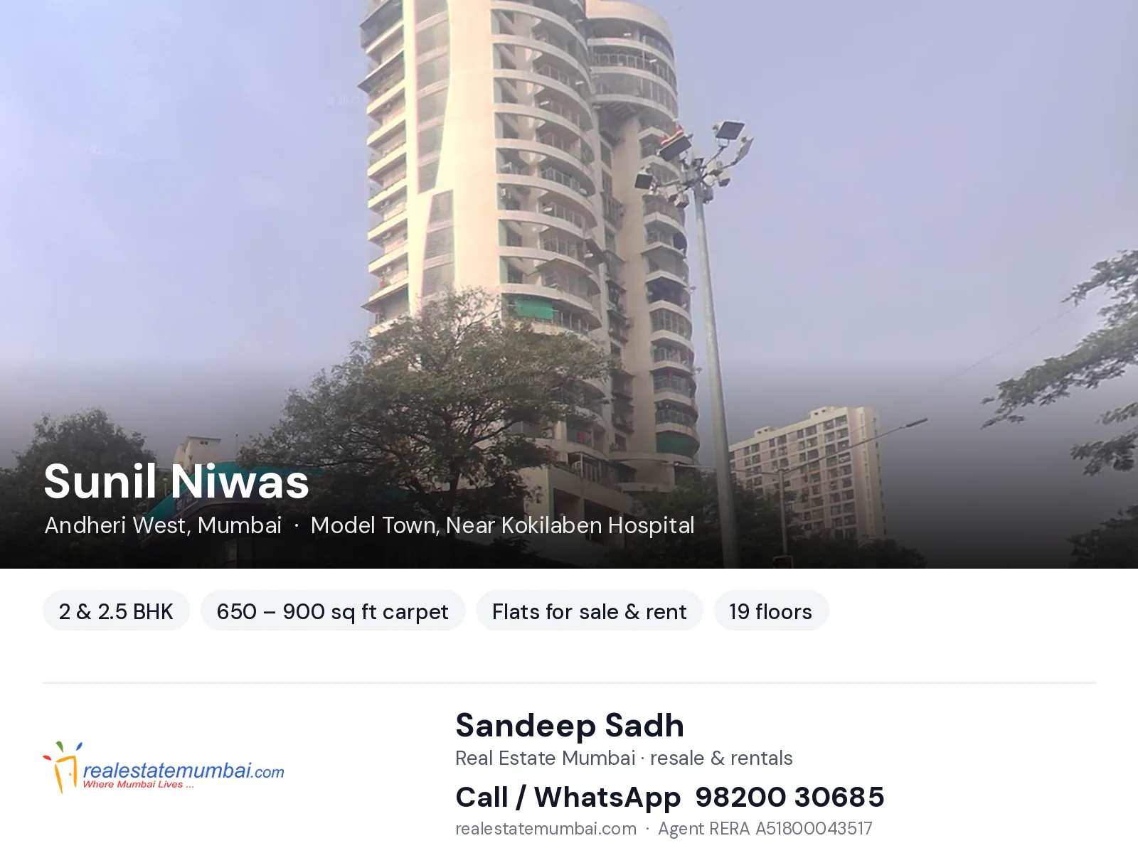 Sunil Niwas, Andheri West, Mumbai — 2 & 2.5 BHK flats for sale & rent | Real Estate Mumbai, Sandeep Sadh 98200 30685