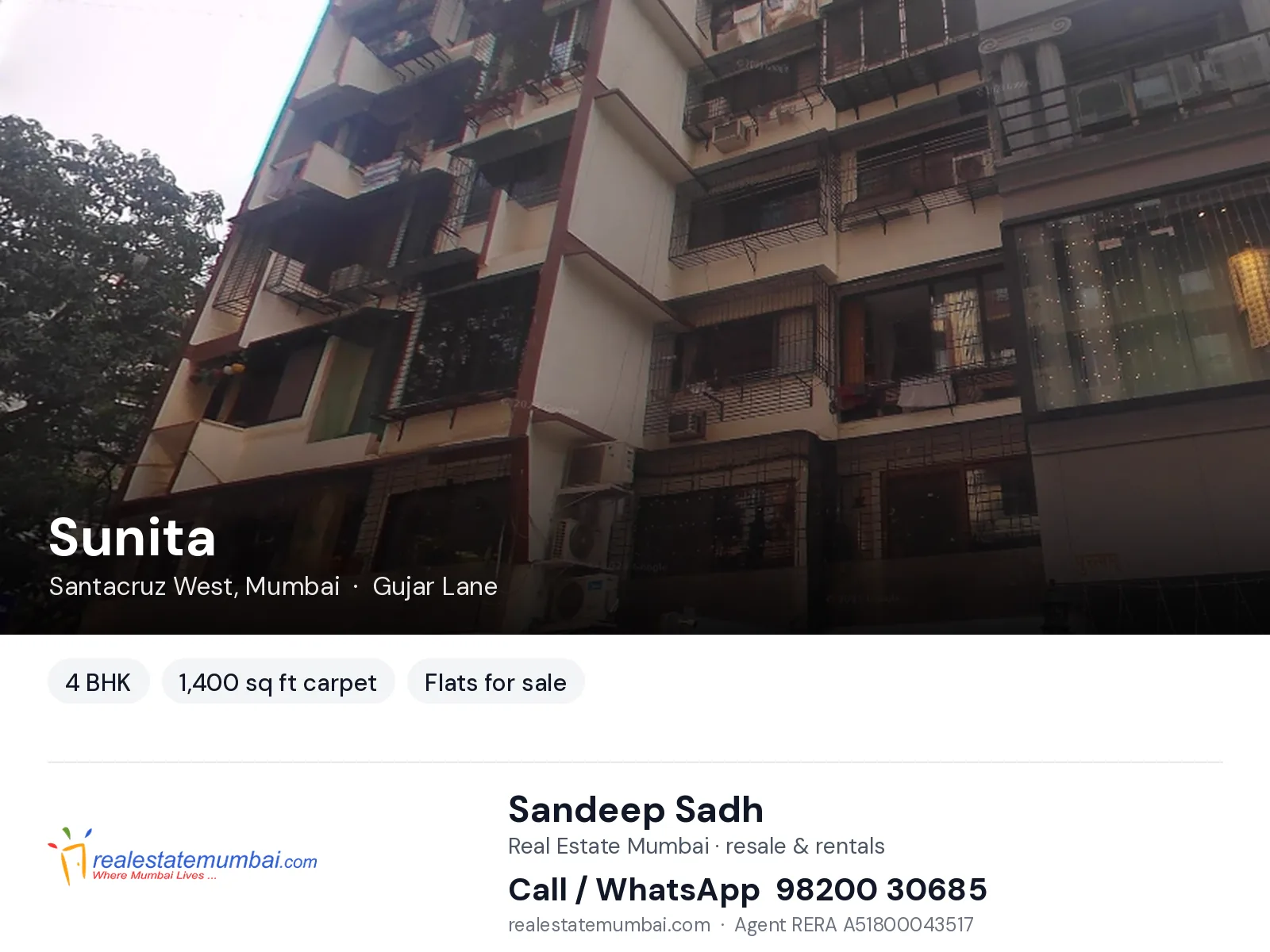 Sunita, Santacruz West, Mumbai — 4 BHK flats for sale | Real Estate Mumbai, Sandeep Sadh 98200 30685