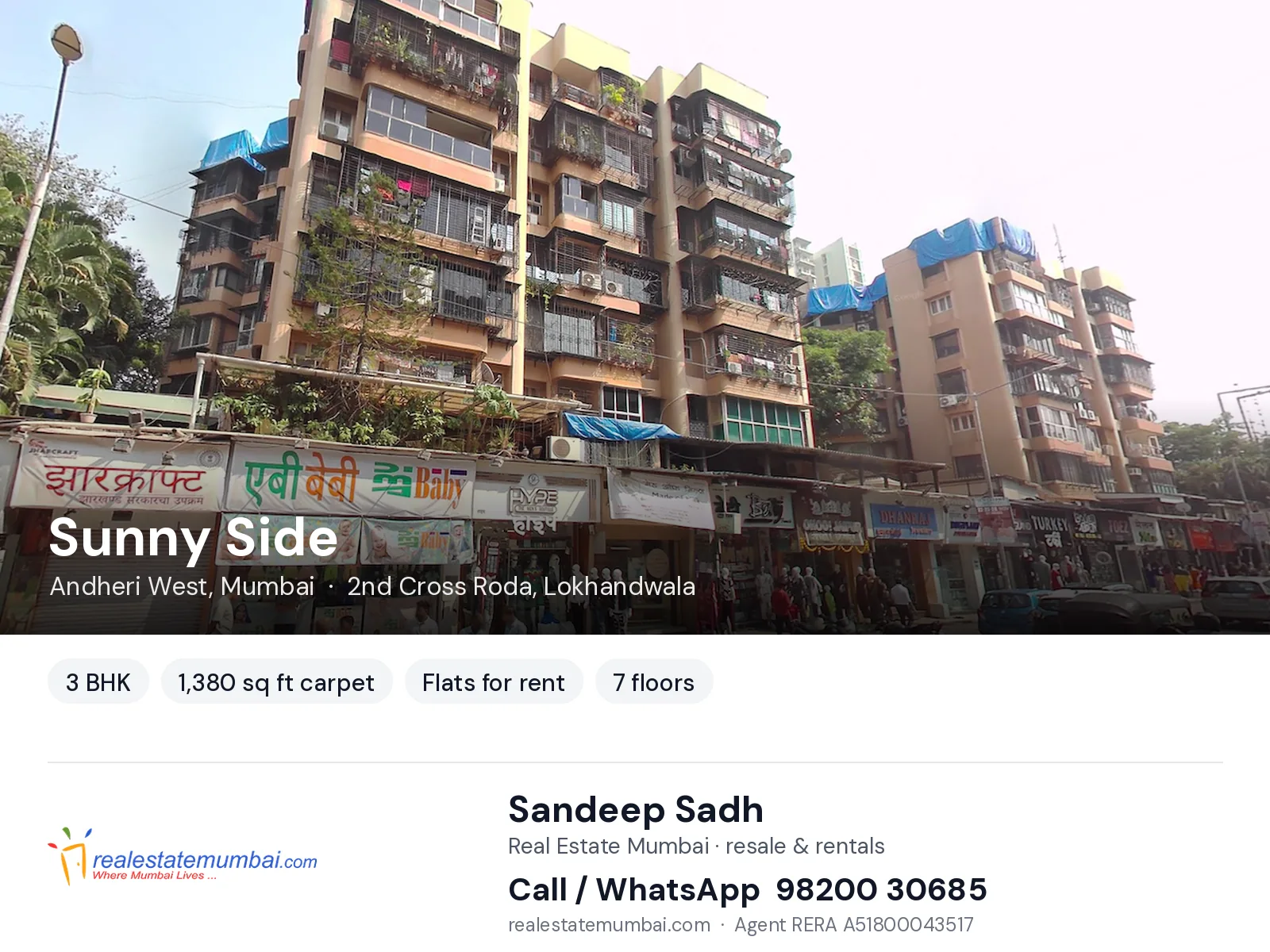 Sunny Side, Andheri West, Mumbai — 3 BHK flats for rent | Real Estate Mumbai, Sandeep Sadh 98200 30685