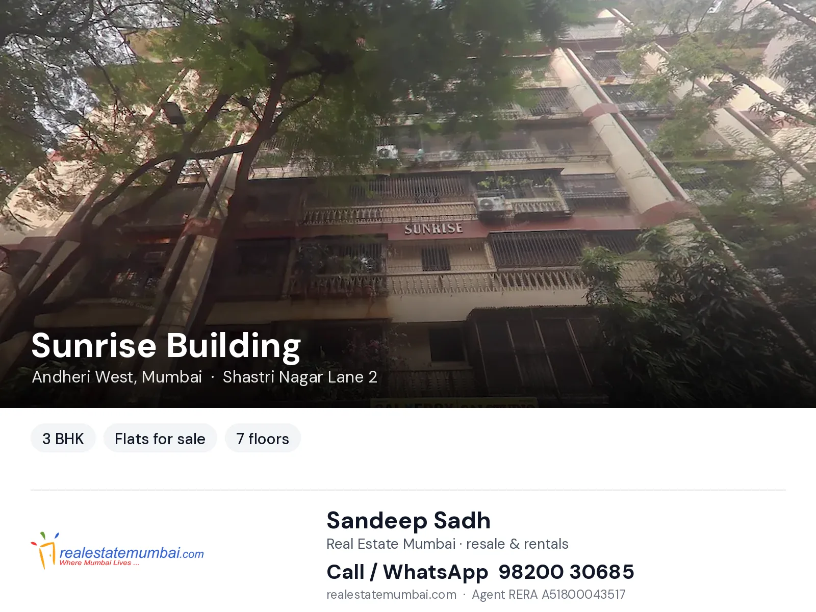 Sunrise Building, Andheri West, Mumbai — 3 BHK flats for sale | Real Estate Mumbai, Sandeep Sadh 98200 30685