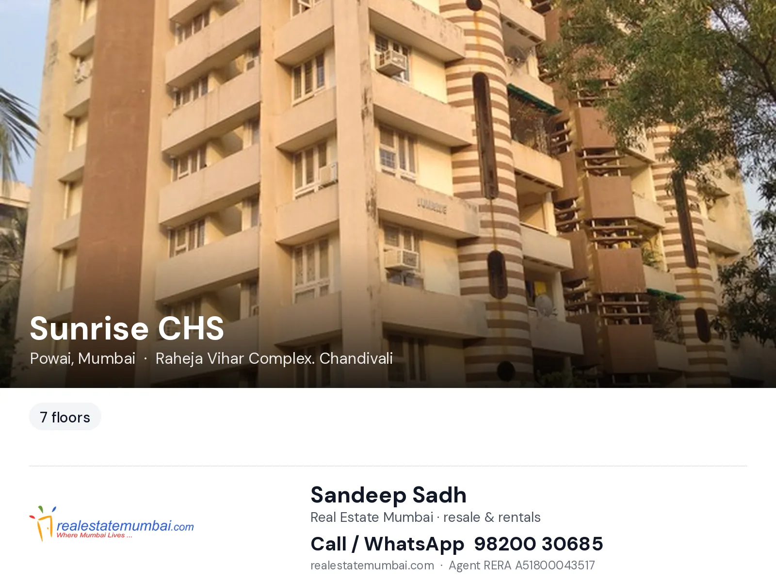 Sunrise CHS, Powai, Mumbai — flats | Real Estate Mumbai, Sandeep Sadh 98200 30685