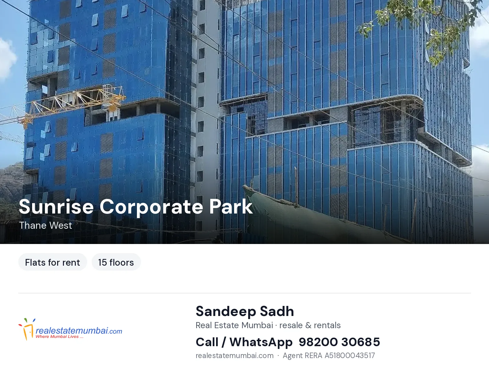 Sunrise Corporate Park, Thane West — flats for rent | Real Estate Mumbai, Sandeep Sadh 98200 30685