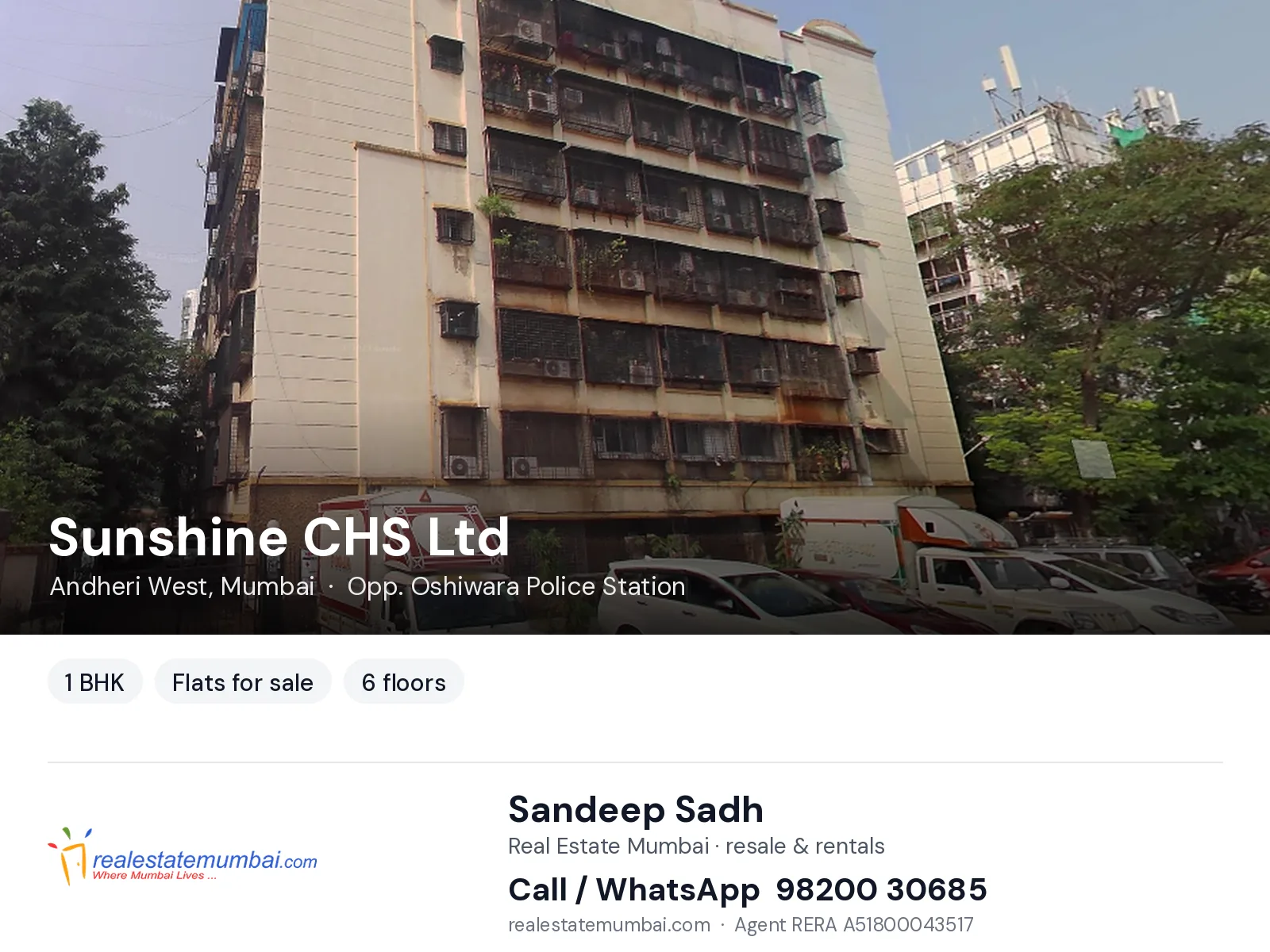 Sunshine CHS Ltd, Andheri West, Mumbai — 1 BHK flats for sale | Real Estate Mumbai, Sandeep Sadh 98200 30685