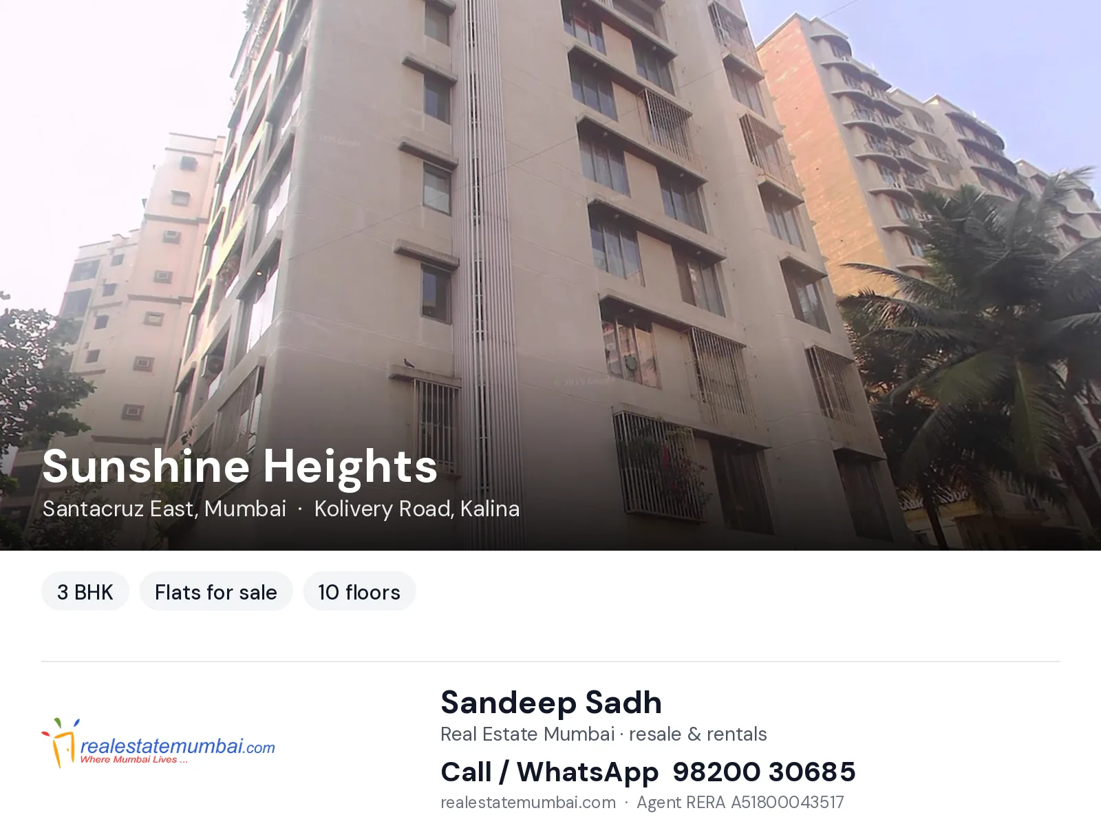 Sunshine Heights, Santacruz East, Mumbai — 3 BHK flats for sale | Real Estate Mumbai, Sandeep Sadh 98200 30685