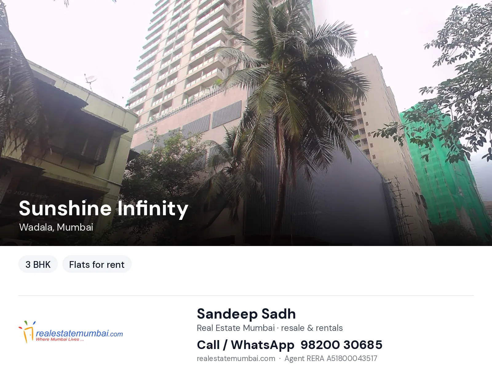 Sunshine Infinity, Wadala, Mumbai — 3 BHK flats for rent | Real Estate Mumbai, Sandeep Sadh 98200 30685