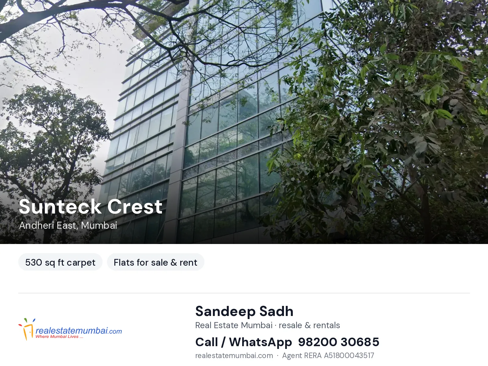 Sunteck Crest, Andheri East, Mumbai — flats for sale & rent | Real Estate Mumbai, Sandeep Sadh 98200 30685