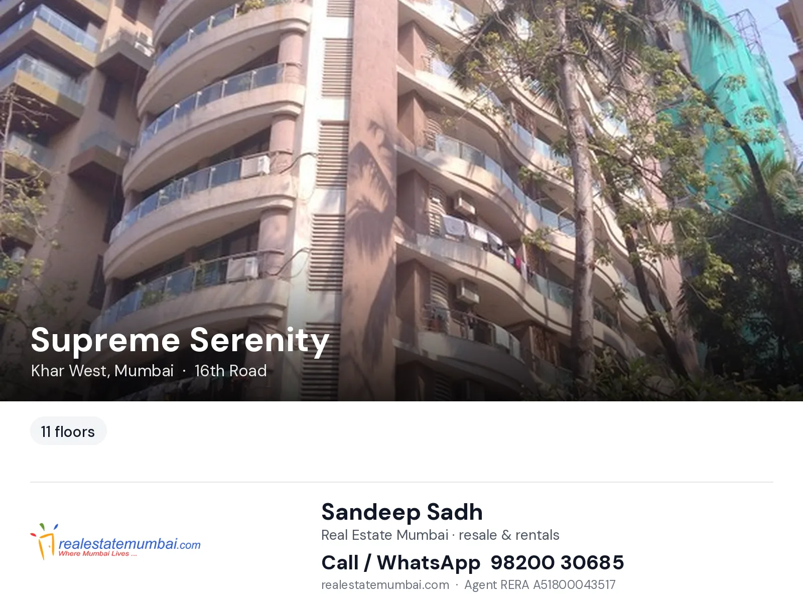 Supreme Serenity, Khar West, Mumbai — flats | Real Estate Mumbai, Sandeep Sadh 98200 30685