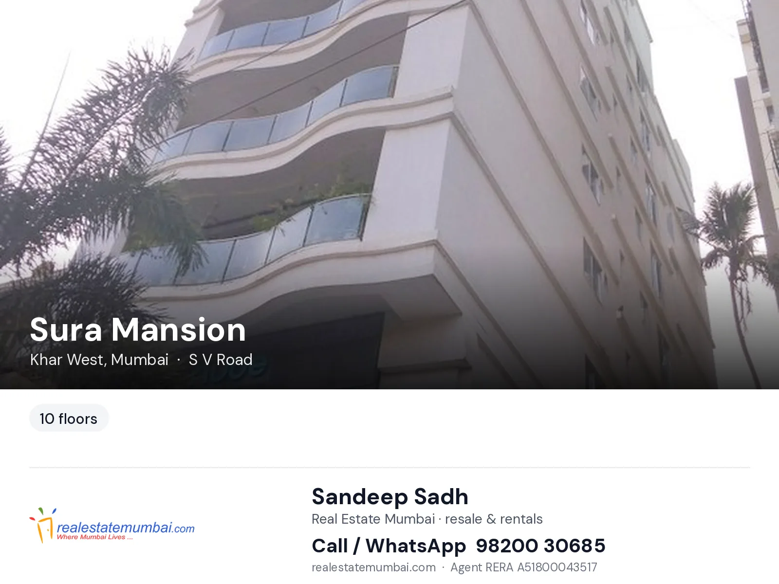 Sura Mansion, Khar West, Mumbai — flats | Real Estate Mumbai, Sandeep Sadh 98200 30685