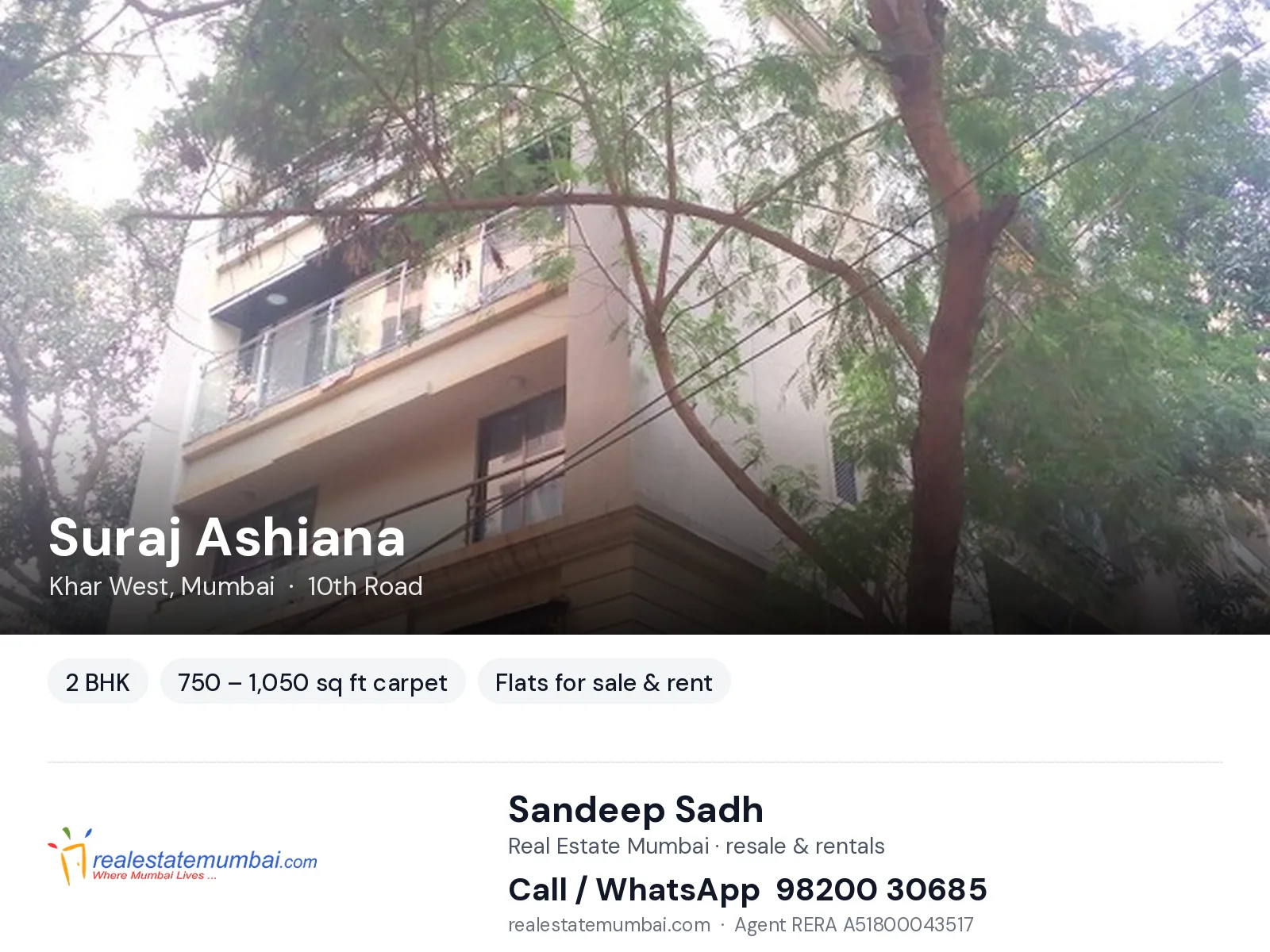Suraj Ashiana, Khar West, Mumbai — 2 BHK flats for sale & rent | Real Estate Mumbai, Sandeep Sadh 98200 30685