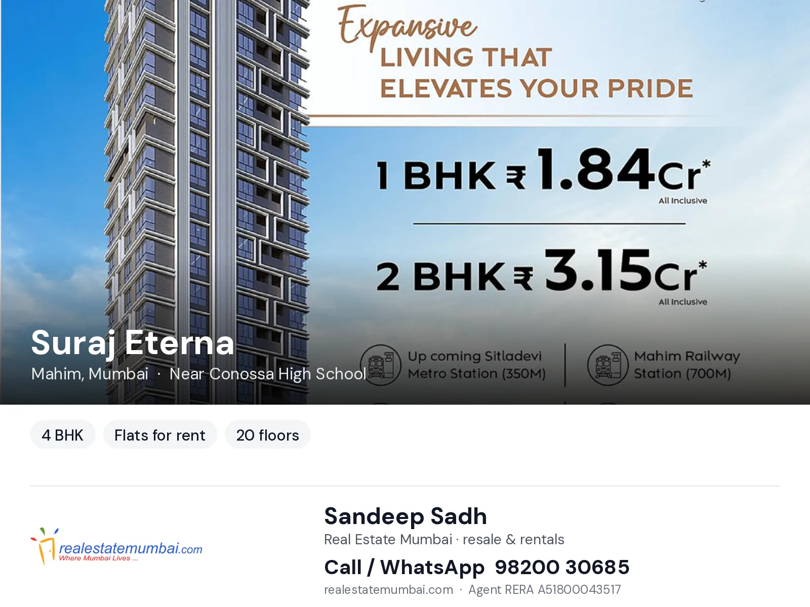 Suraj Eterna, Mahim, Mumbai — 4 BHK flats for rent | Real Estate Mumbai, Sandeep Sadh 98200 30685