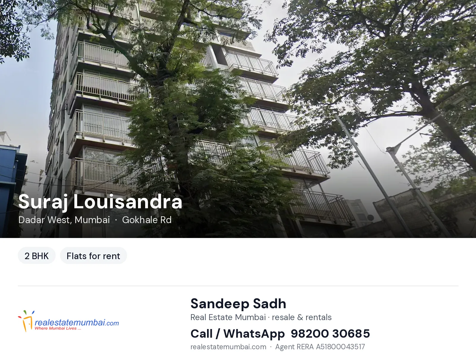 Suraj Louisandra, Dadar West, Mumbai — 2 BHK flats for rent | Real Estate Mumbai, Sandeep Sadh 98200 30685