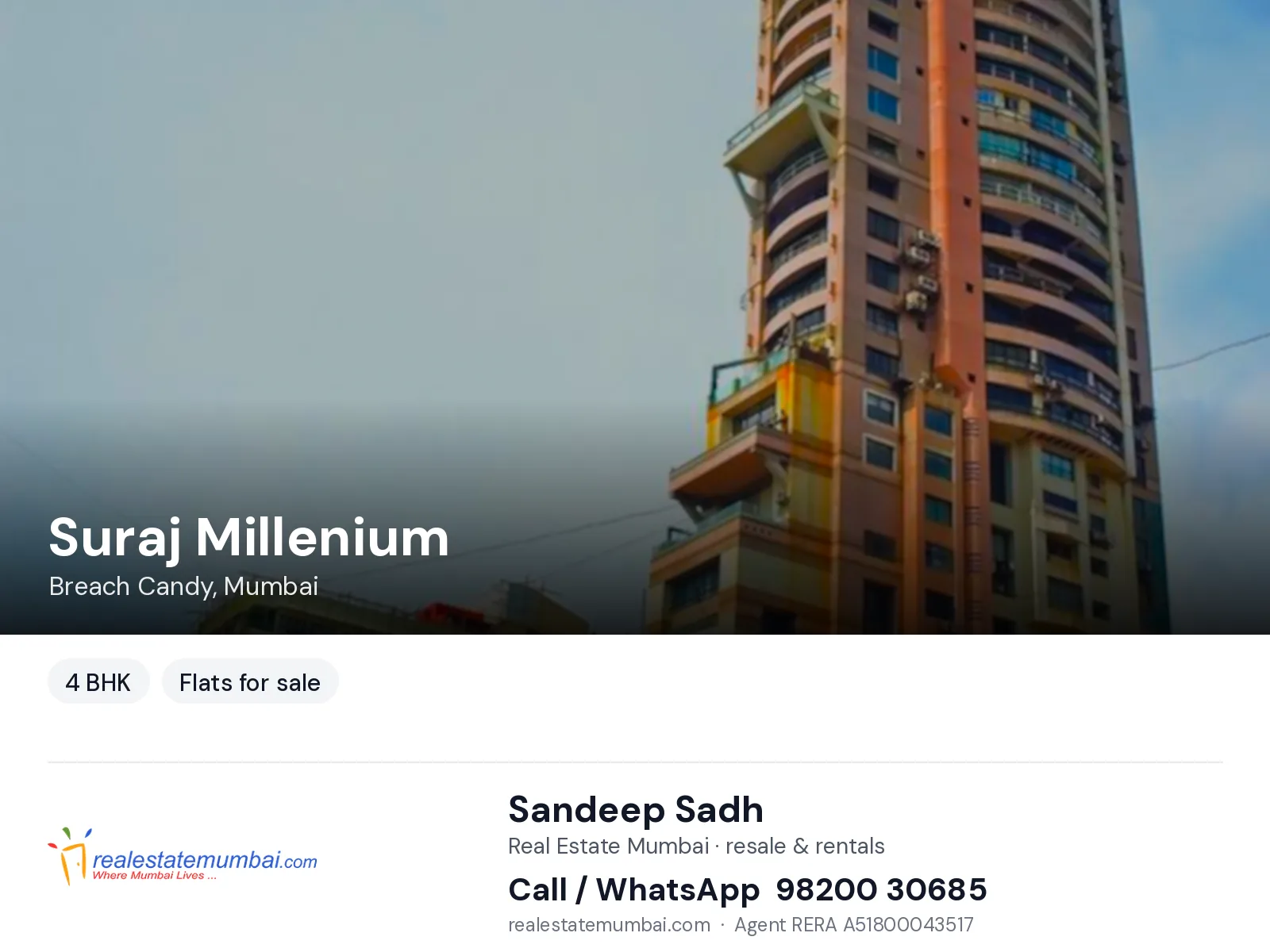 Suraj Millenium, Breach Candy, Mumbai — 4 BHK flats for sale | Real Estate Mumbai, Sandeep Sadh 98200 30685