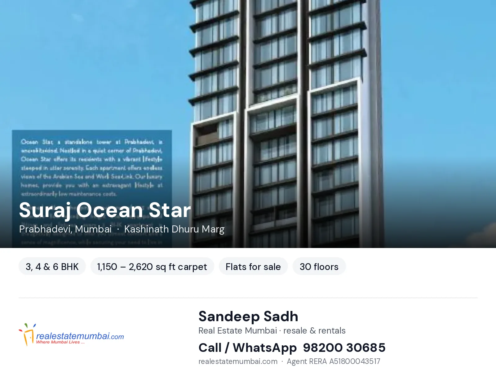 Suraj Ocean Star, Prabhadevi, Mumbai — 3, 4 & 6 BHK flats for sale | Real Estate Mumbai, Sandeep Sadh 98200 30685