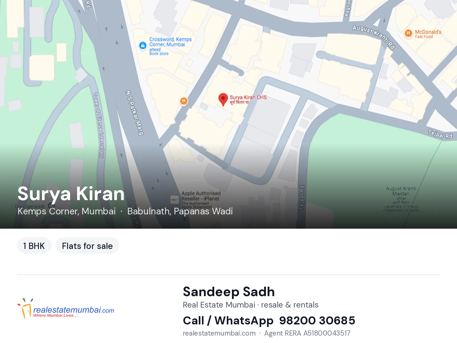 Surya Kiran, Kemps Corner, Mumbai — 1 BHK flats for sale | Real Estate Mumbai, Sandeep Sadh 98200 30685