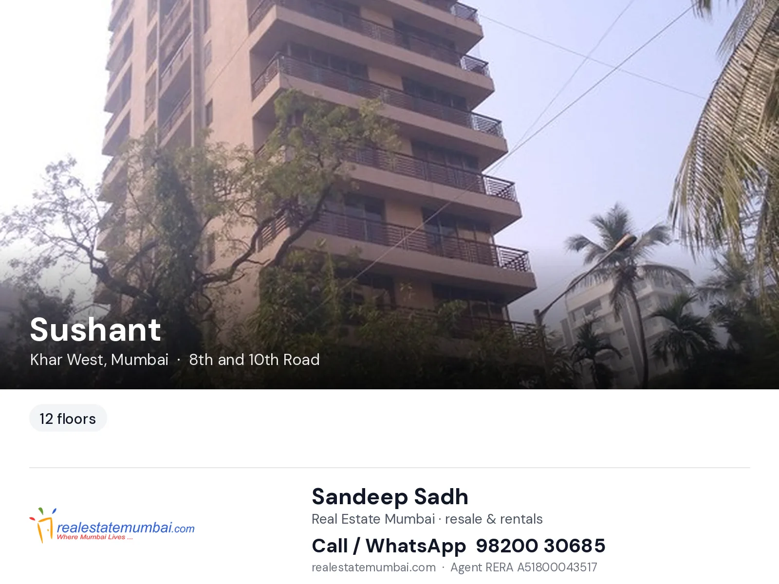 Sushant, Khar West, Mumbai — flats | Real Estate Mumbai, Sandeep Sadh 98200 30685