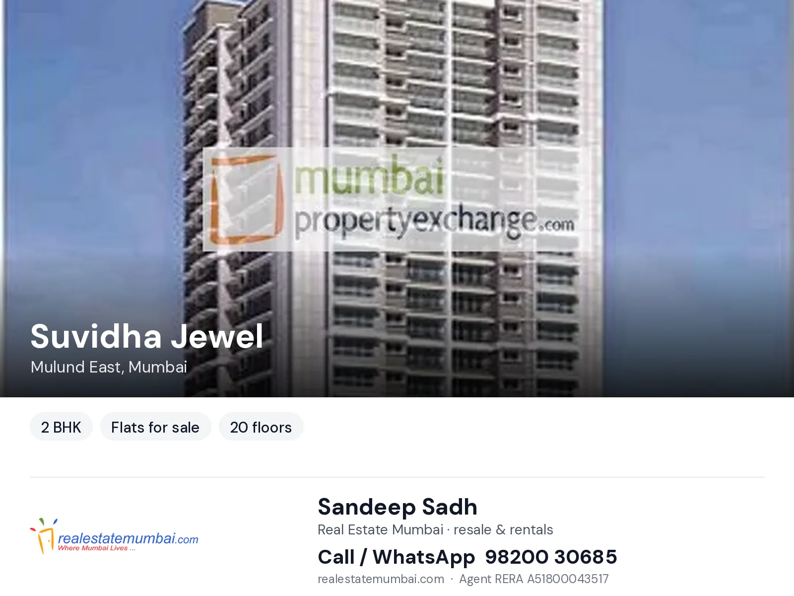 Suvidha Jewel, Mulund East, Mumbai — 2 BHK flats for sale | Real Estate Mumbai, Sandeep Sadh 98200 30685