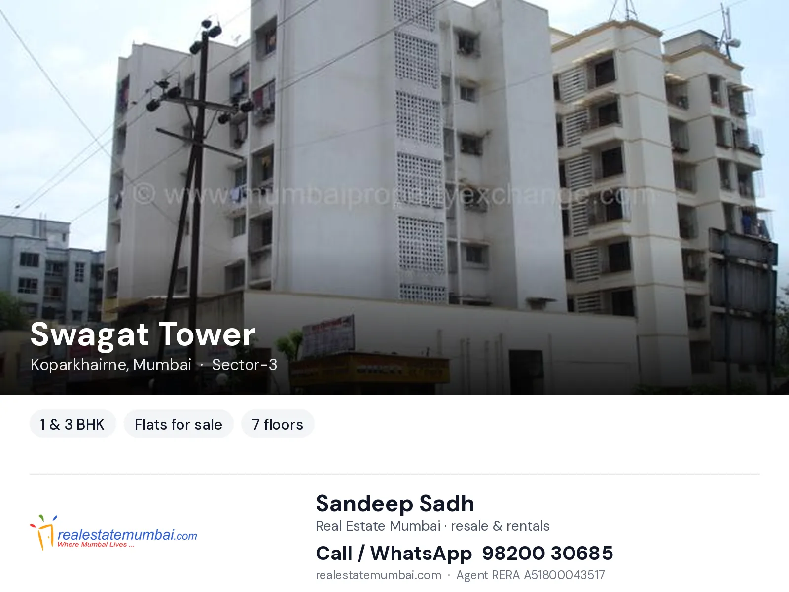 Swagat Tower, Koparkhairne, Mumbai — 1 & 3 BHK flats for sale | Real Estate Mumbai, Sandeep Sadh 98200 30685