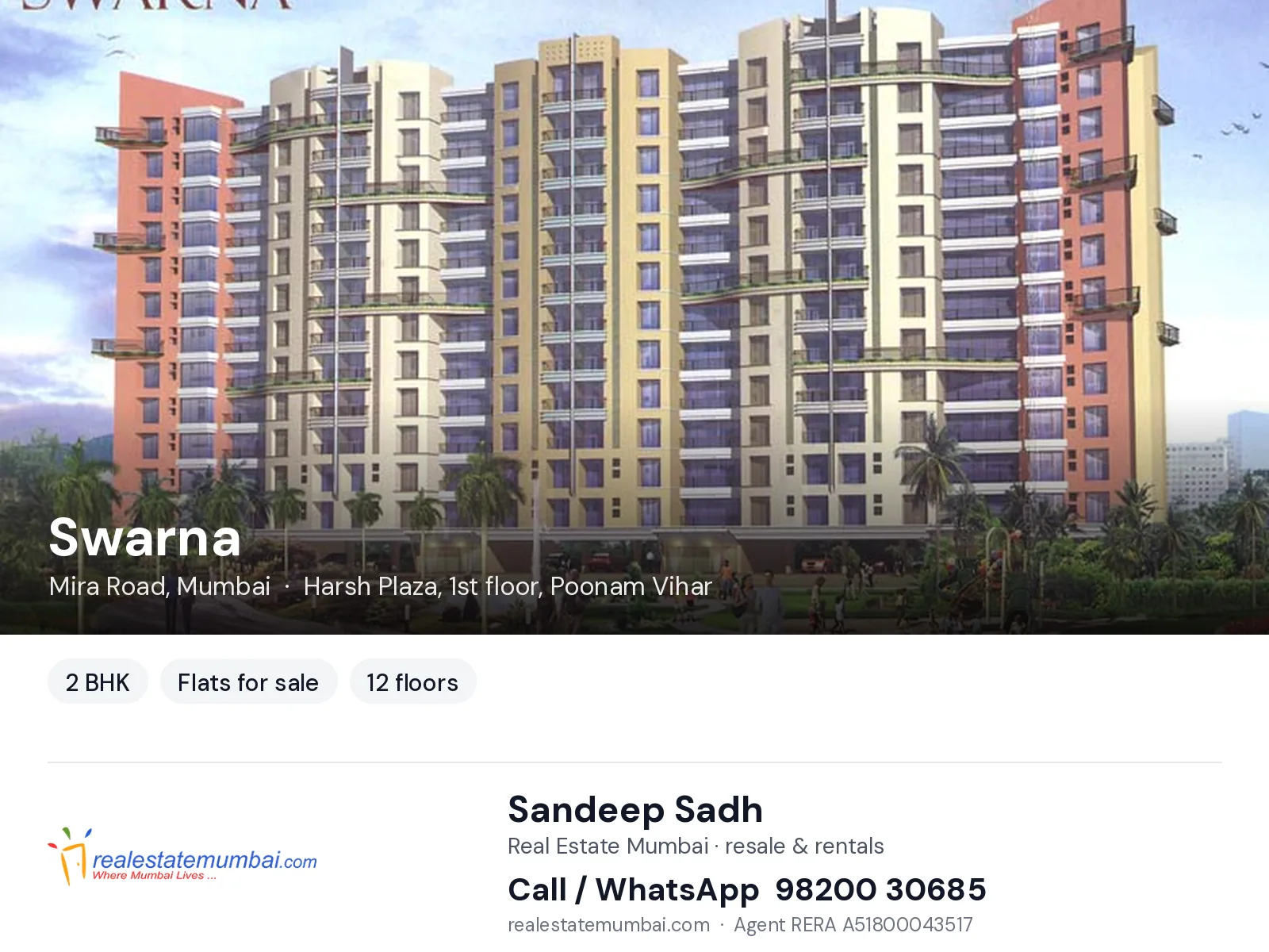 Swarna, Mira Road, Mumbai — 2 BHK flats for sale | Real Estate Mumbai, Sandeep Sadh 98200 30685