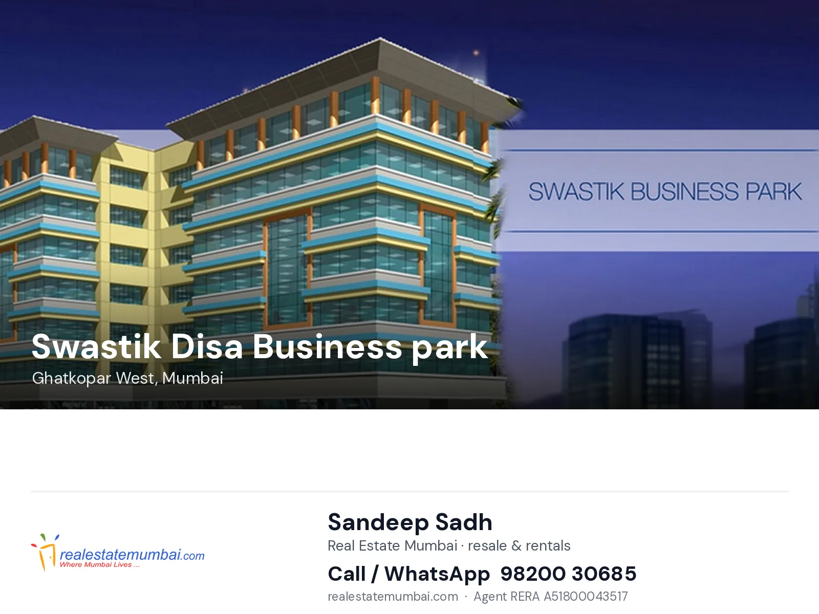 Swastik Disa Business park, Ghatkopar West, Mumbai — flats | Real Estate Mumbai, Sandeep Sadh 98200 30685