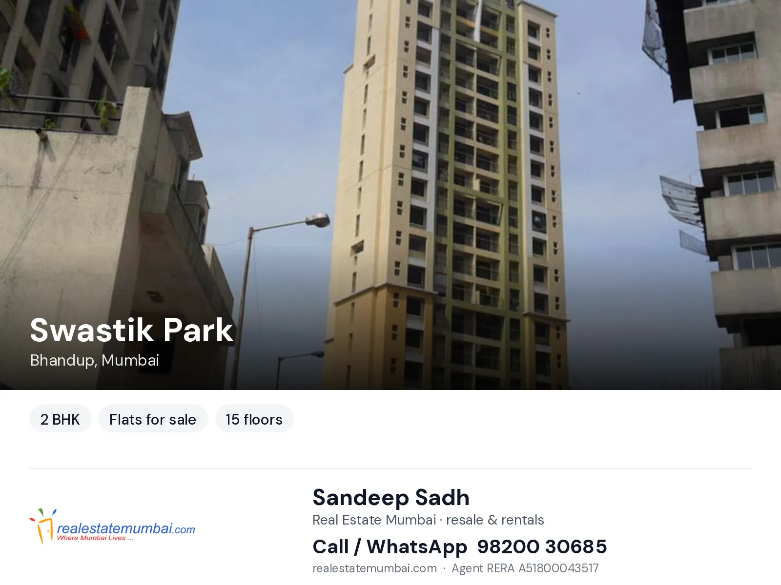 Swastik Park, Bhandup, Mumbai — 2 BHK flats for sale | Real Estate Mumbai, Sandeep Sadh 98200 30685