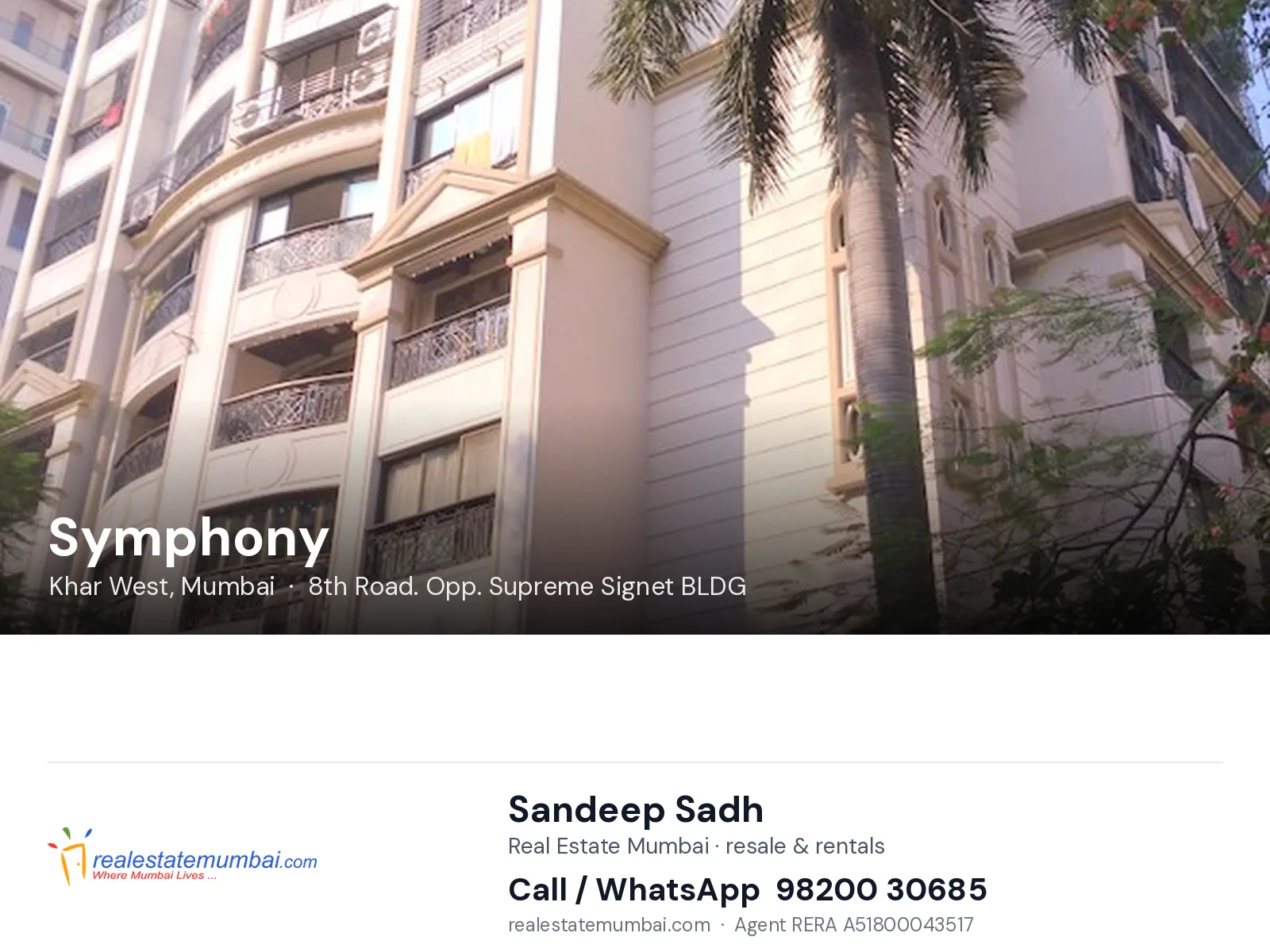 Symphony, Khar West, Mumbai — flats | Real Estate Mumbai, Sandeep Sadh 98200 30685