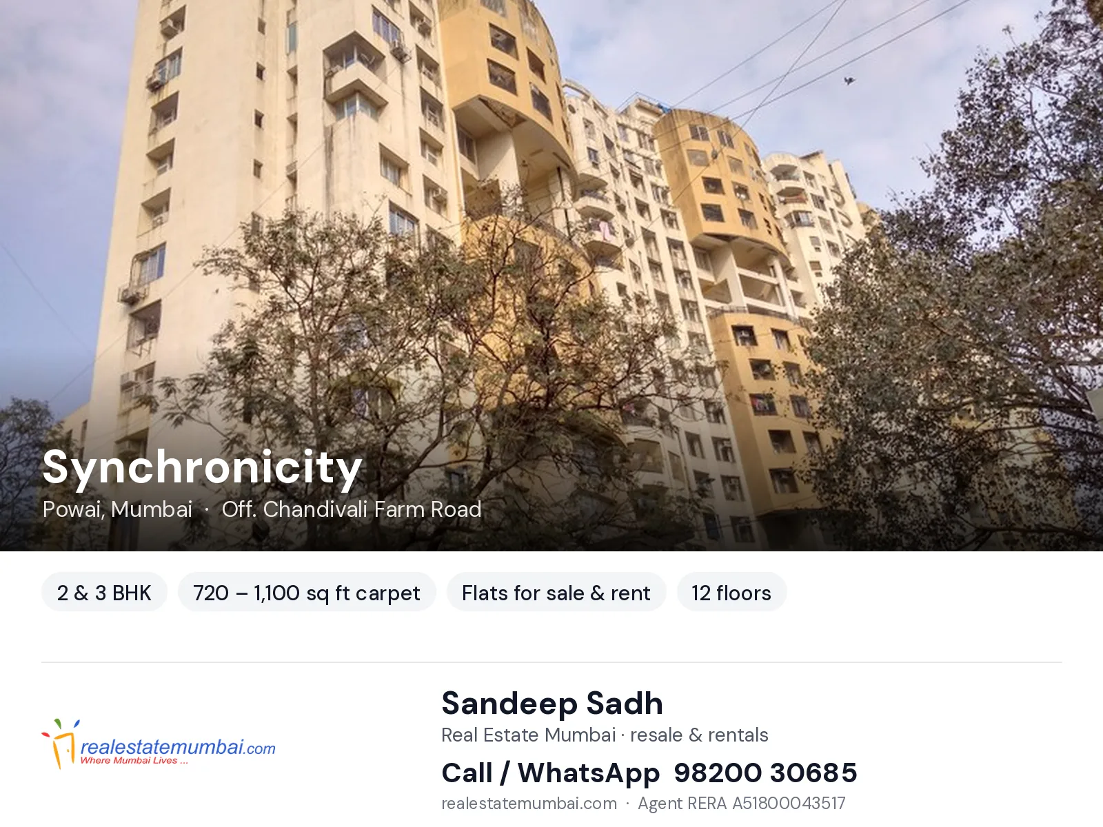 Synchronicity, Powai, Mumbai — 2 & 3 BHK flats for sale & rent | Real Estate Mumbai, Sandeep Sadh 98200 30685