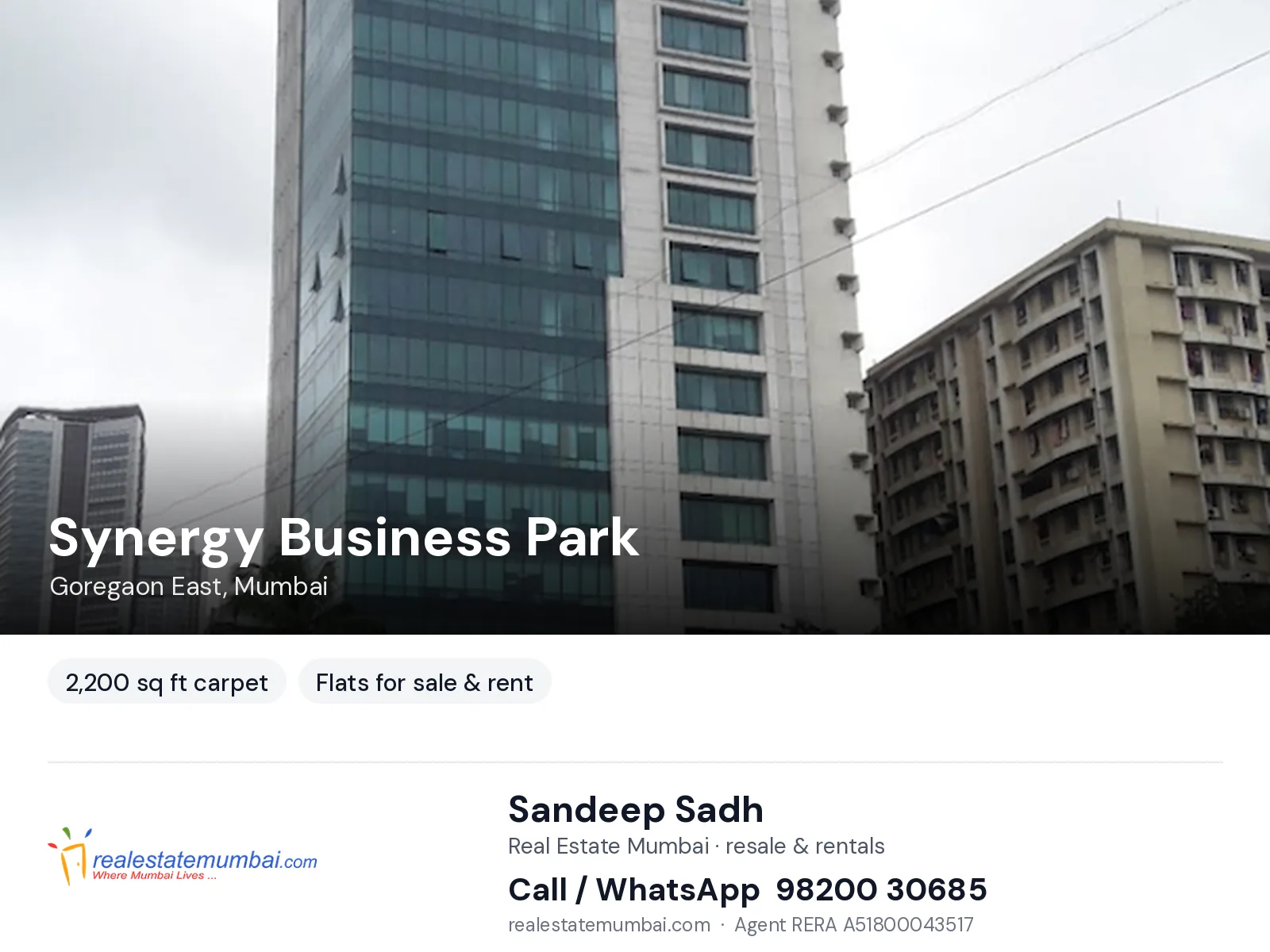 Synergy Business Park, Goregaon East, Mumbai — flats for sale & rent | Real Estate Mumbai, Sandeep Sadh 98200 30685