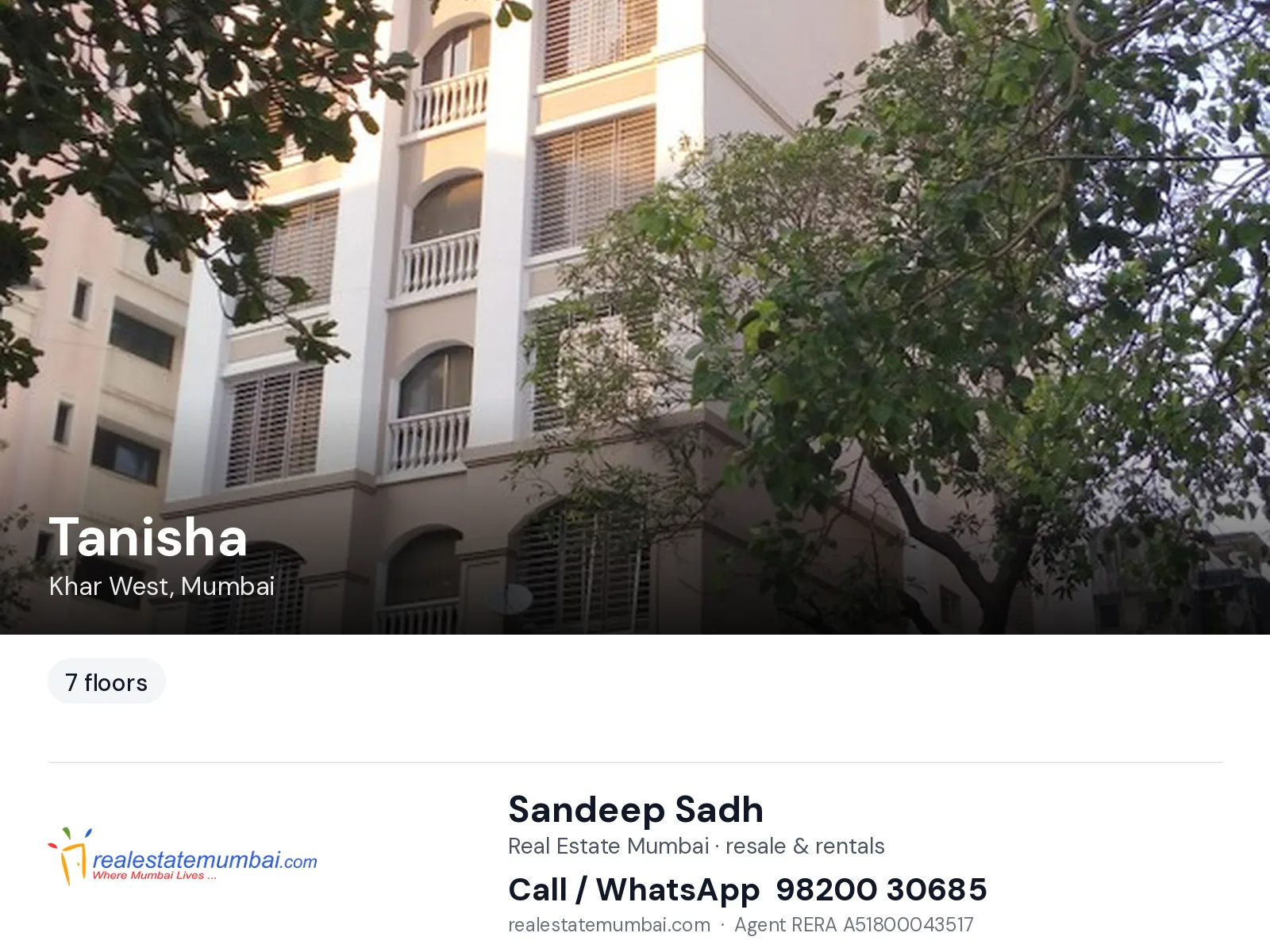 Tanisha, Khar West, Mumbai — flats | Real Estate Mumbai, Sandeep Sadh 98200 30685