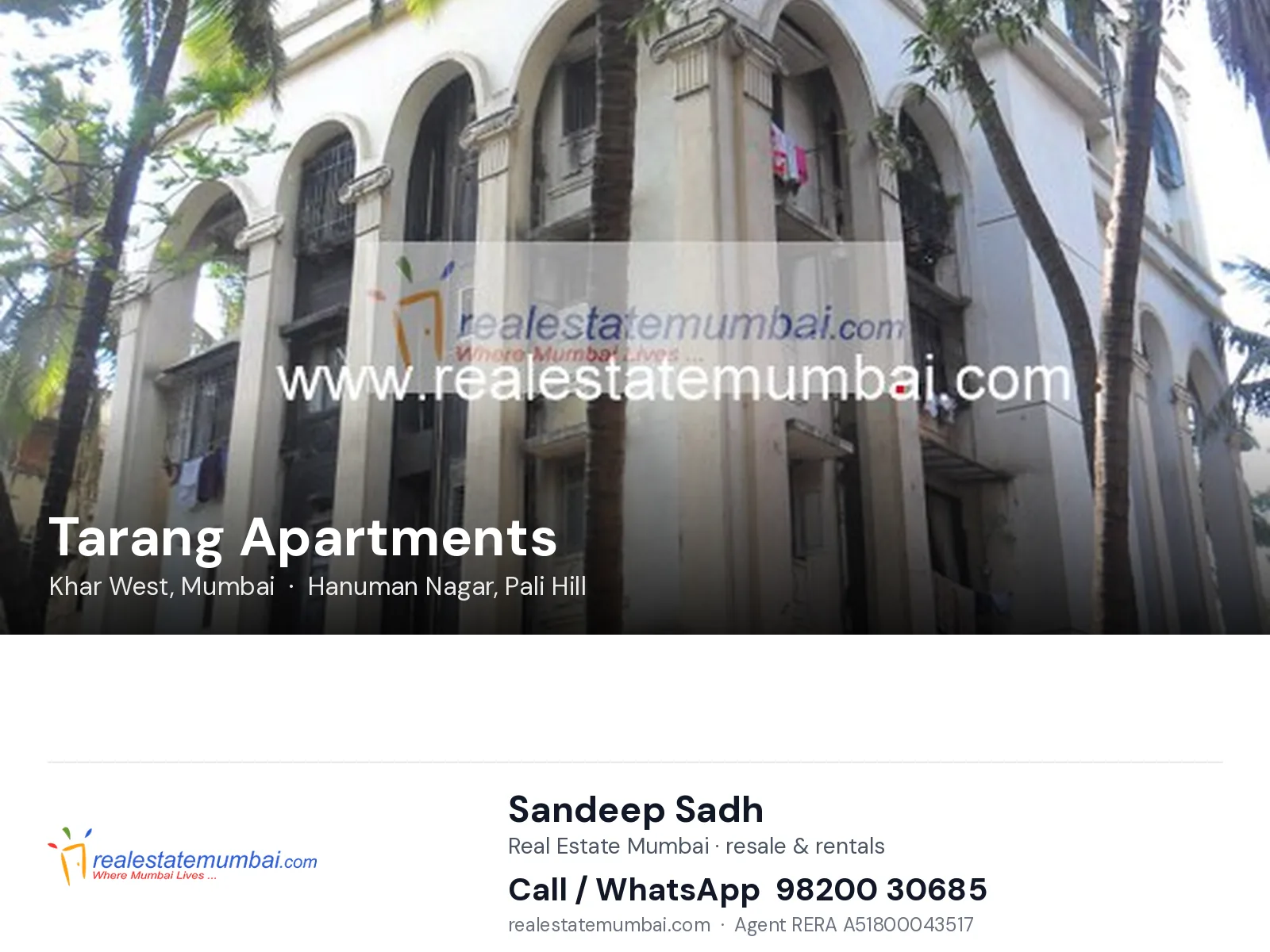 Tarang Apartments, Khar West, Mumbai — flats | Real Estate Mumbai, Sandeep Sadh 98200 30685