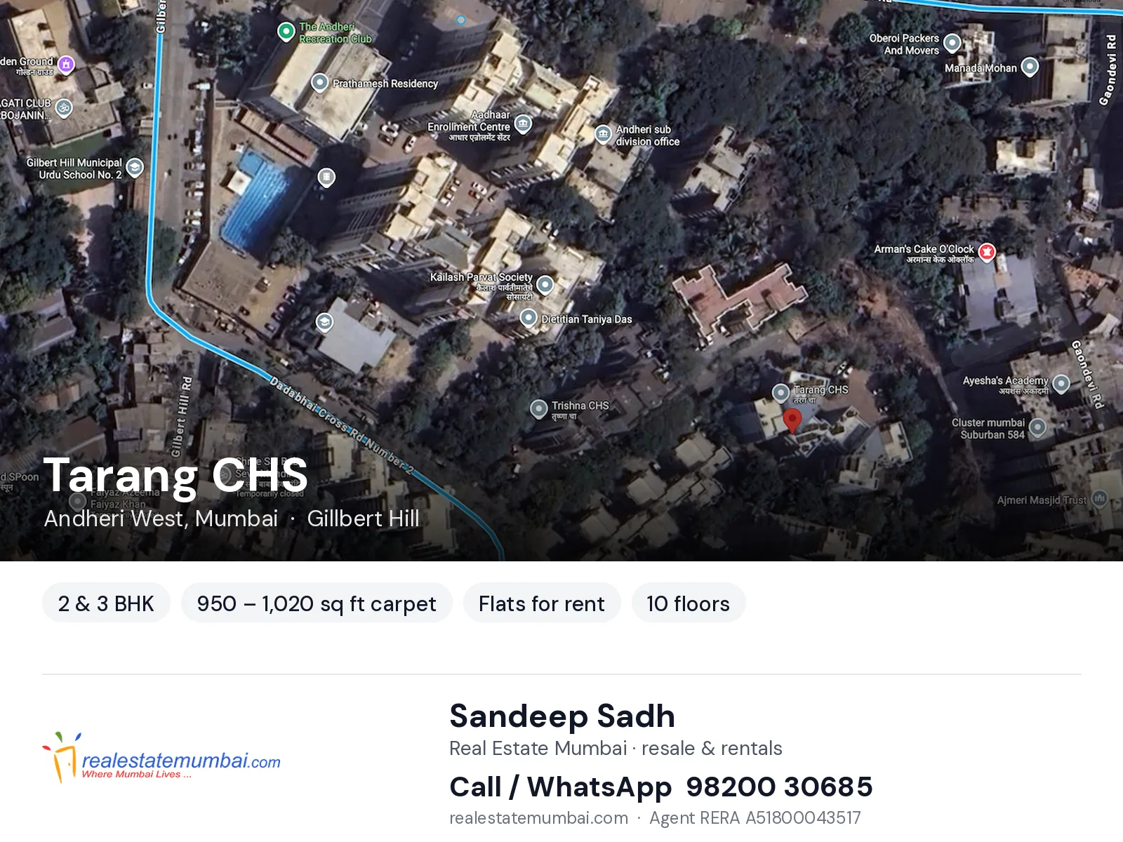 Tarang CHS, Andheri West, Mumbai — 2 & 3 BHK flats for rent | Real Estate Mumbai, Sandeep Sadh 98200 30685