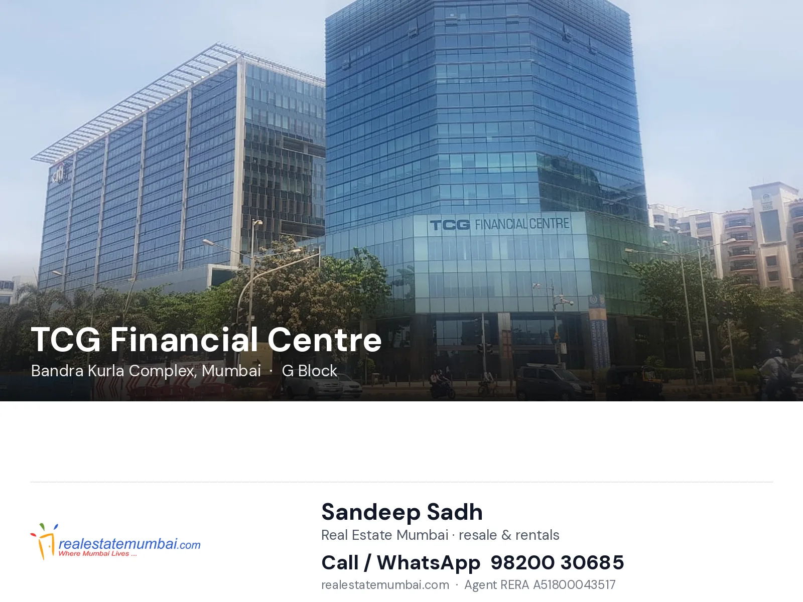 TCG Financial Centre, Bandra Kurla Complex, Mumbai — flats | Real Estate Mumbai, Sandeep Sadh 98200 30685