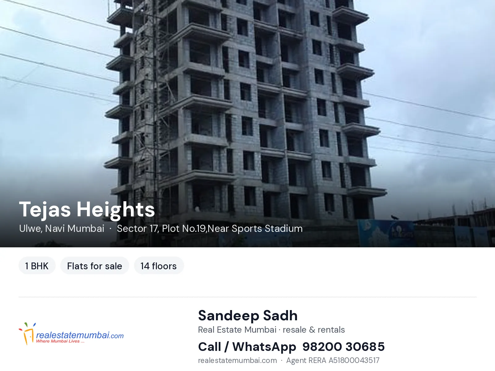 Tejas Heights, Ulwe, Navi Mumbai — 1 BHK flats for sale | Real Estate Mumbai, Sandeep Sadh 98200 30685