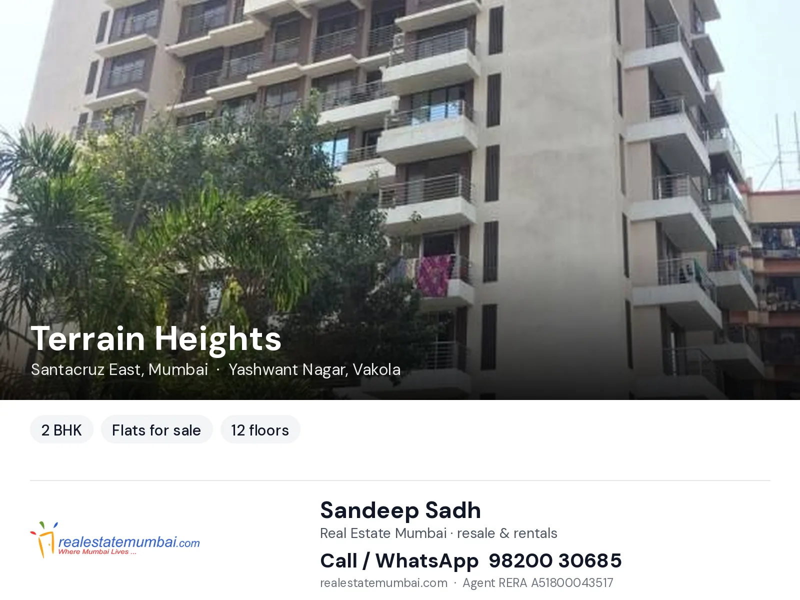 Terrain Heights, Santacruz East, Mumbai — 2 BHK flats for sale | Real Estate Mumbai, Sandeep Sadh 98200 30685