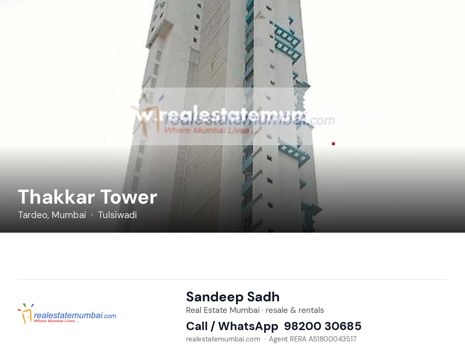 Thakkar Tower, Tardeo, Mumbai — flats | Real Estate Mumbai, Sandeep Sadh 98200 30685