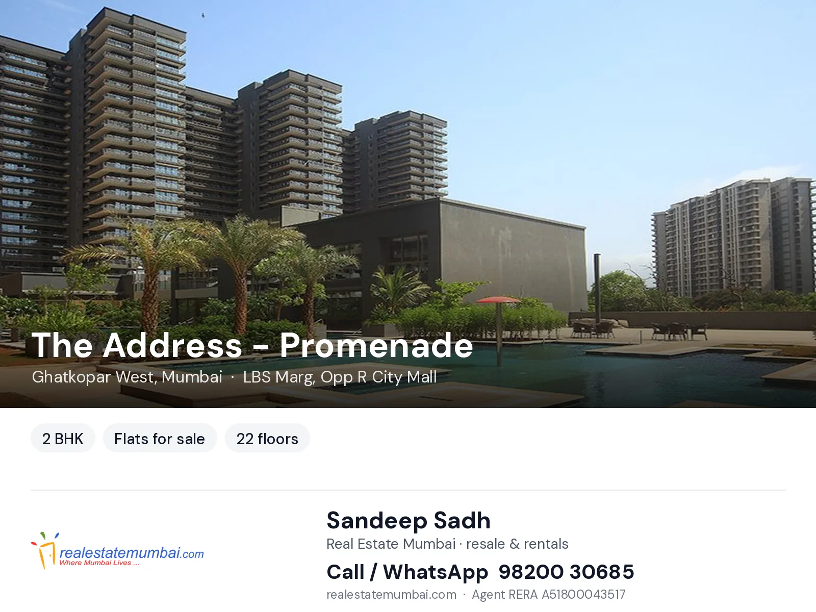 The Address - Promenade, Ghatkopar West, Mumbai — 2 BHK flats for sale | Real Estate Mumbai, Sandeep Sadh 98200 30685