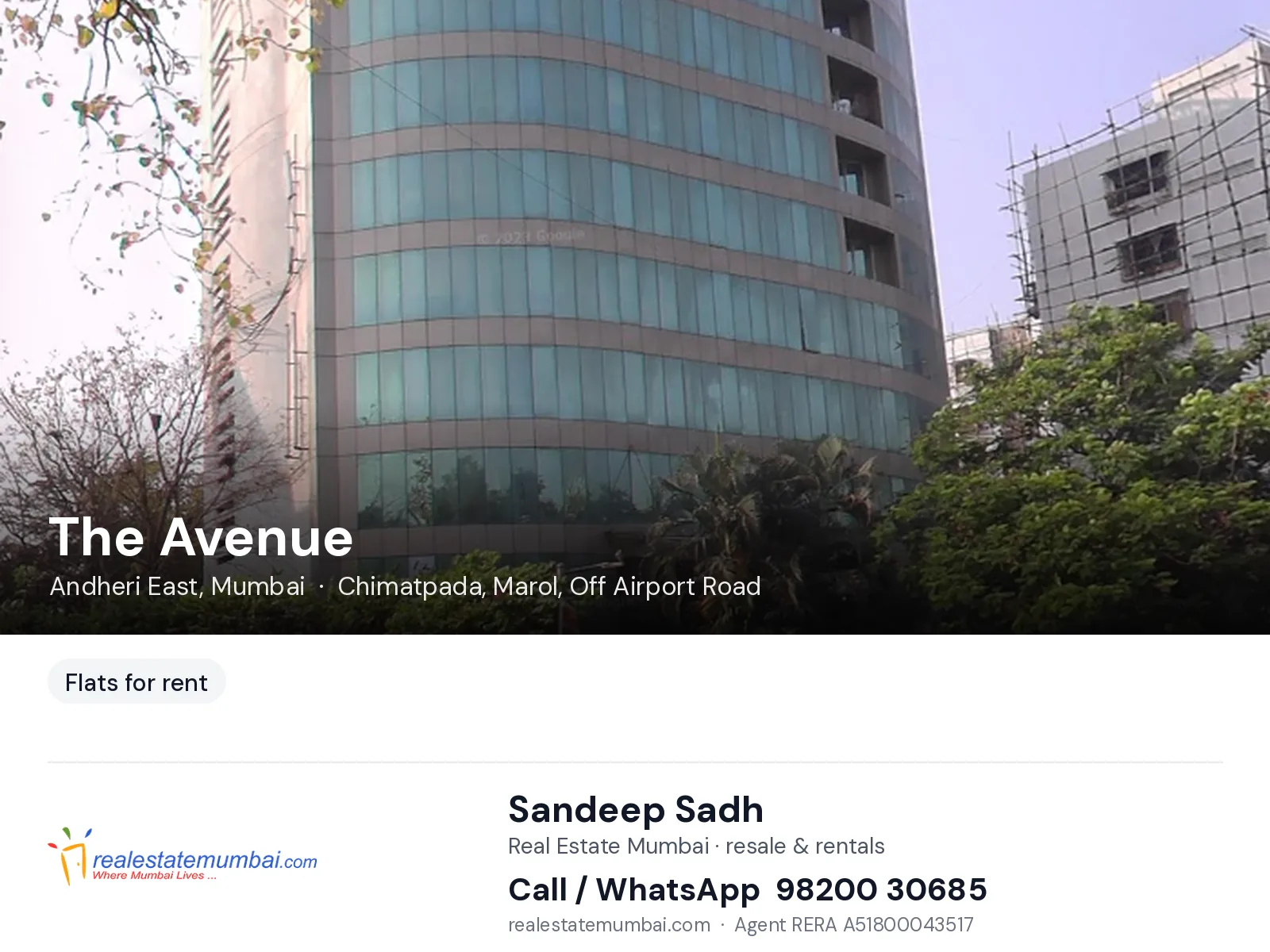 The Avenue, Andheri East, Mumbai — flats for rent | Real Estate Mumbai, Sandeep Sadh 98200 30685