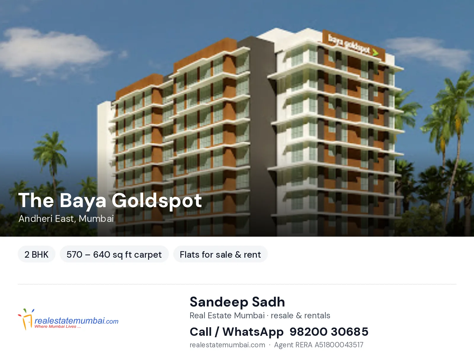 The Baya Goldspot, Andheri East, Mumbai — 2 BHK flats for sale & rent | Real Estate Mumbai, Sandeep Sadh 98200 30685