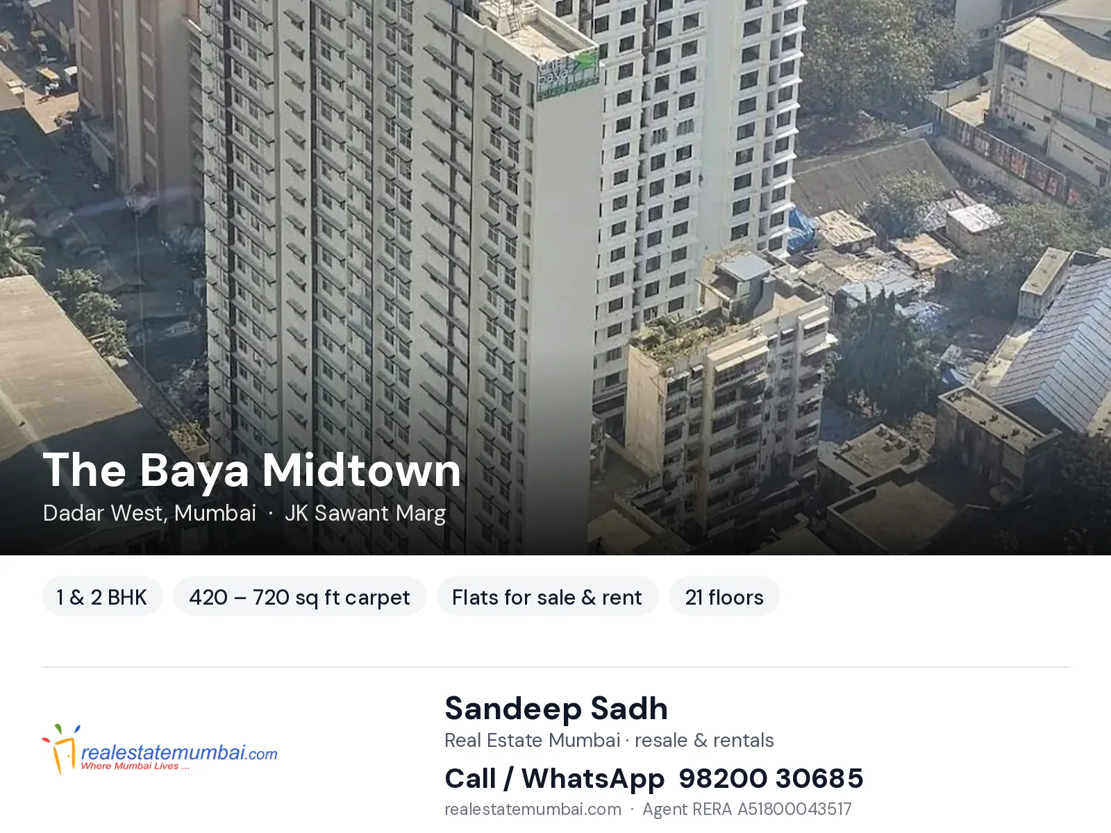 The Baya Midtown, Dadar West, Mumbai — 1 & 2 BHK flats for sale & rent | Real Estate Mumbai, Sandeep Sadh 98200 30685