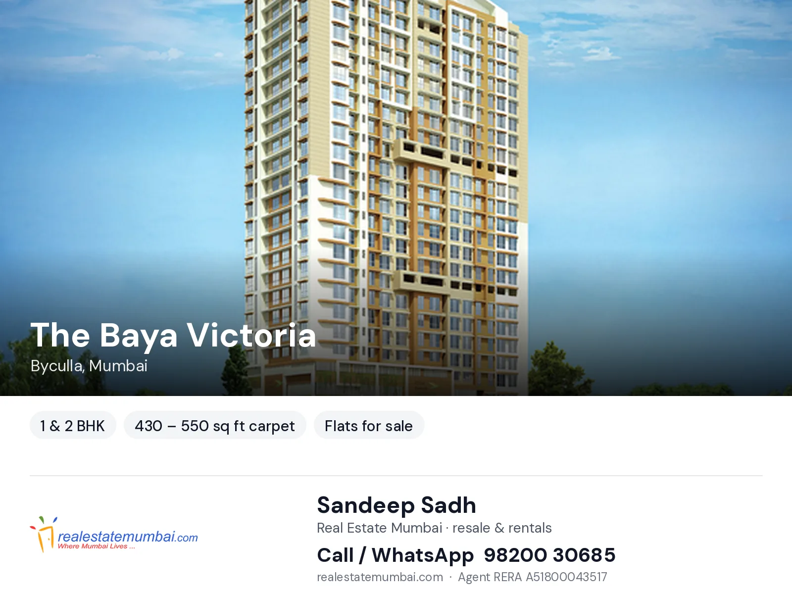 The Baya Victoria, Byculla, Mumbai — 1 & 2 BHK flats for sale | Real Estate Mumbai, Sandeep Sadh 98200 30685