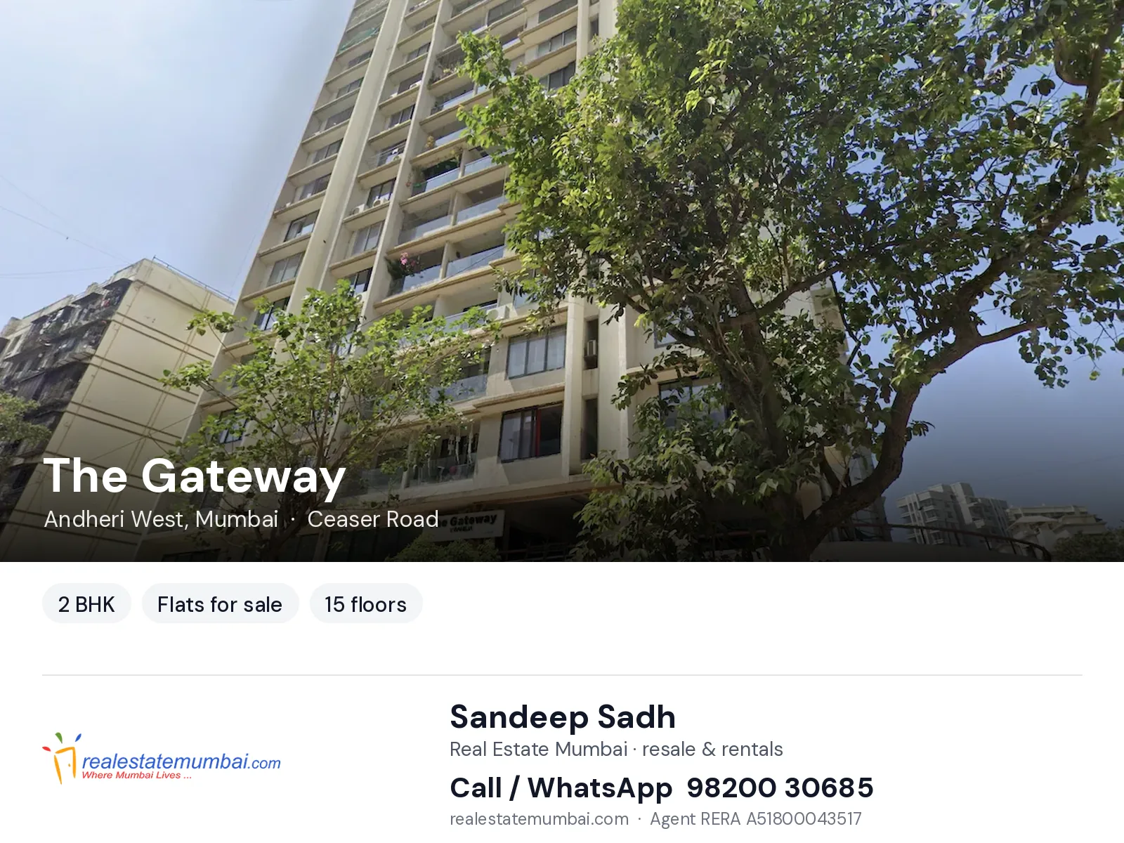 The Gateway, Andheri West, Mumbai — 2 BHK flats for sale | Real Estate Mumbai, Sandeep Sadh 98200 30685