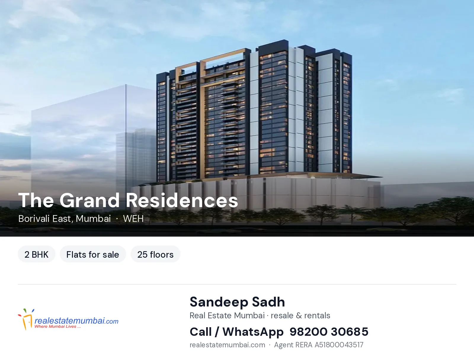 The Grand Residences, Borivali East, Mumbai — 2 BHK flats for sale | Real Estate Mumbai, Sandeep Sadh 98200 30685